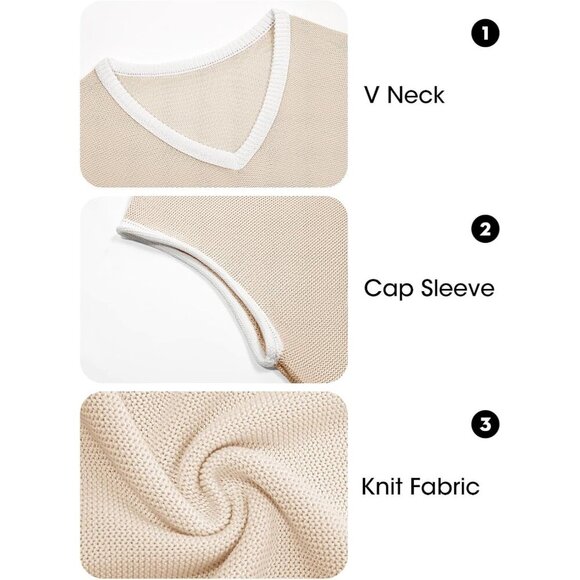Women Summer Knit Sweater Vest V Neck Cap Sleeve Casual Tank Top - Picture 6 of 6